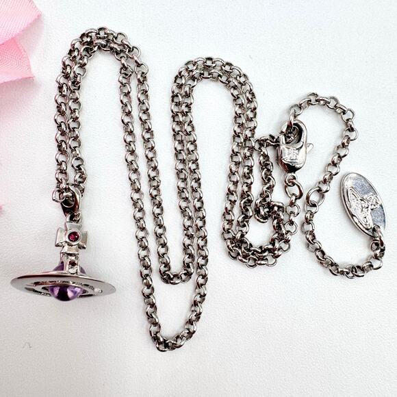 Vivienne Westwood Jewelry - Vivienne Westwood Tiny Orb Necklace Designer Purple Stone Silver Tone Rolo Chain
